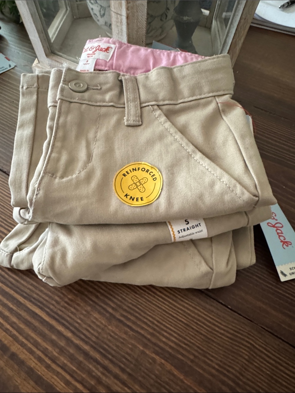 Cat & Jack Beige Straight Khaki Pants with  adjustable Waistband casual 5 girls